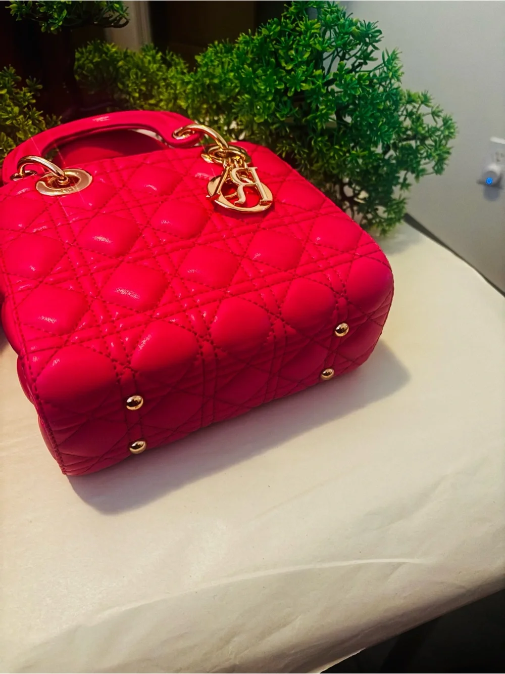 Designer-Inspired Hot Pink Quilted Tote Bag with Gold Hardware